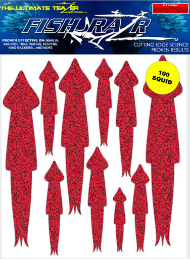 Fish Razr Under Boat Red Squid 60 Pack - Condition:New / Dredge Fishing / Fish Razor. 6 sheets of Red Squid stickers.
