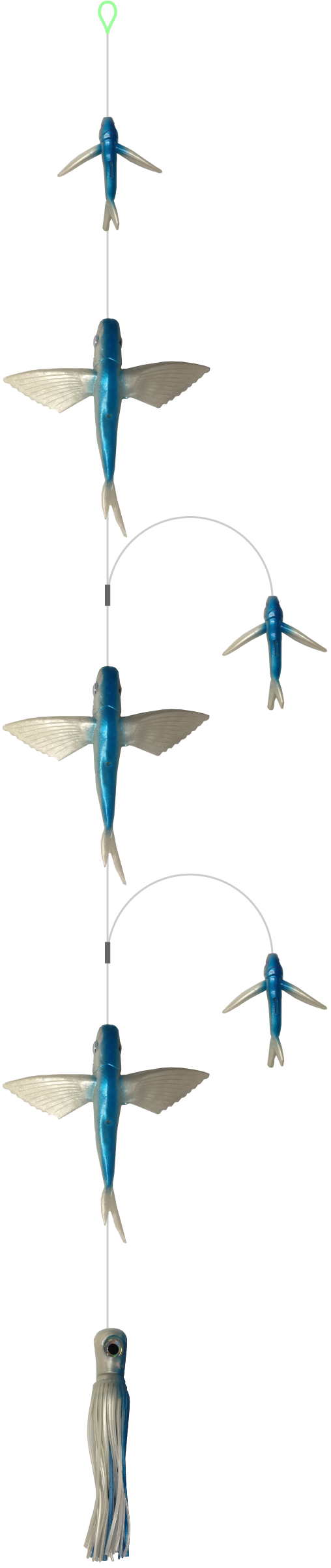Flying Fish Daisy Chains - Condition:New / Dredge Fishing / Fish Razor. The Flying Fish Daisy Chain from Fish Razr features quality, rubber flying fish that mimic a school fleeing predators.