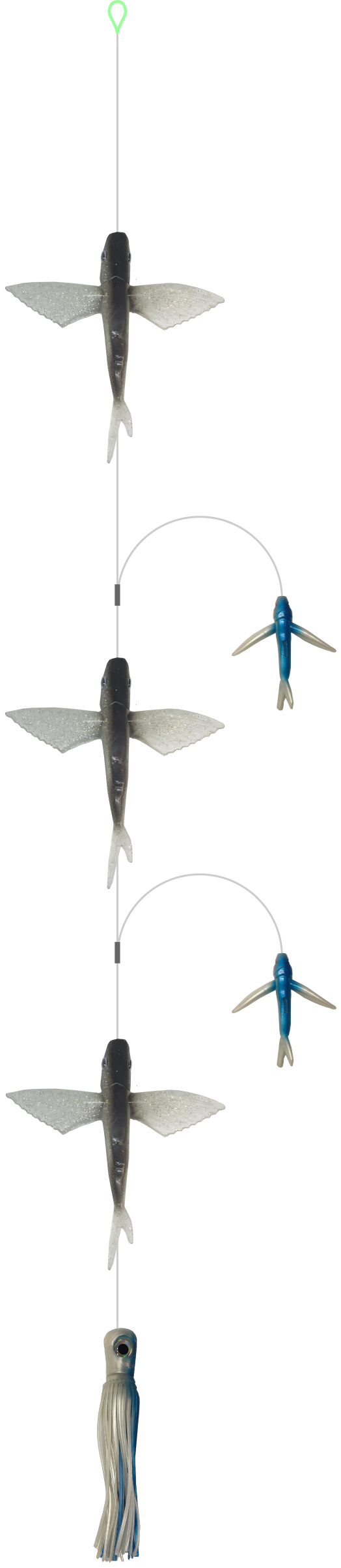 Flying Fish Daisy Chains - Condition:New / Dredge Fishing / Fish Razor. The Flying Fish Daisy Chain from Fish Razr features quality, rubber flying fish that mimic a school fleeing predators.