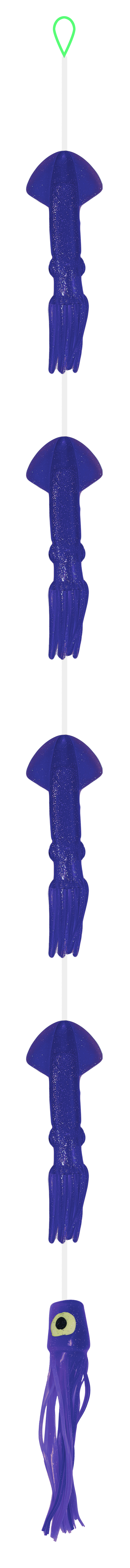 Daisy Chains- 4 Squid w Chugger - Condition:New / Daisy chain / dolphin teaser. A traditional daisy style chain with 4 squids and a chugger/ pusher style lure on the back.
