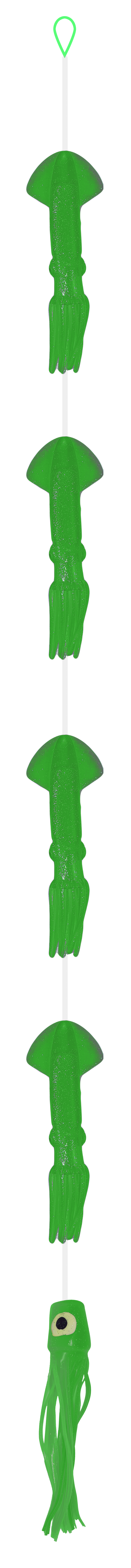 Daisy Chains- 4 Squid w Chugger - Condition:New / Daisy chain / dolphin teaser. A traditional daisy style chain with 4 squids and a chugger/ pusher style lure on the back.