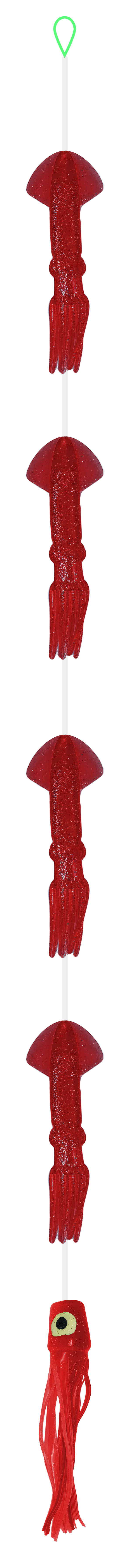 Daisy Chains- 4 Squid w Chugger - Condition:New / Daisy chain / dolphin teaser. A traditional daisy style chain with 4 squids and a chugger/ pusher style lure on the back.