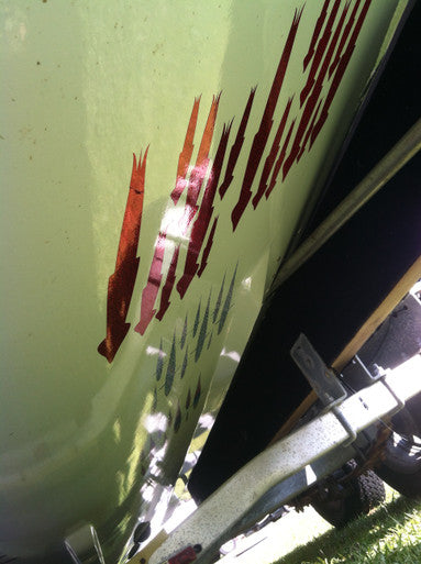 Fish Razr Under Boat Red Squid 60 Pack - Condition:New / Dredge Fishing / Fish Razor. 6 sheets of Red Squid stickers.