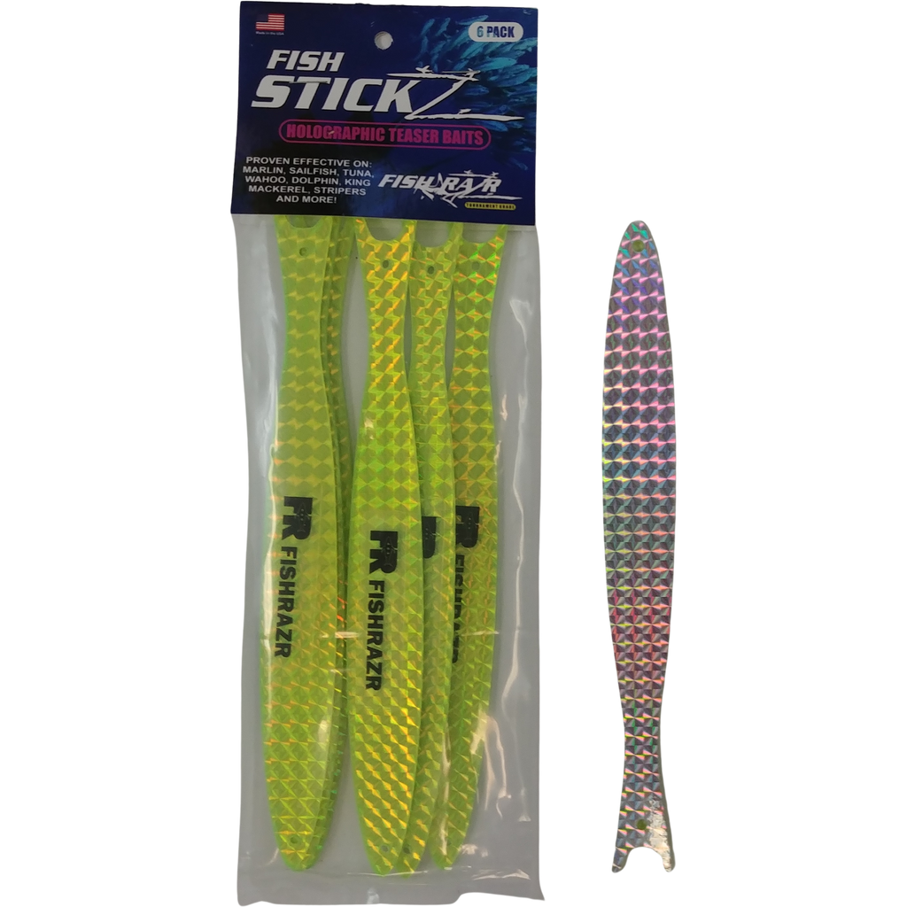 StickZ Thin Teaser Baits (6/pkg) - Condition:New / dredge baits / fire tailz. Fish Sticks are thin, holographic dredge and teaser baits.