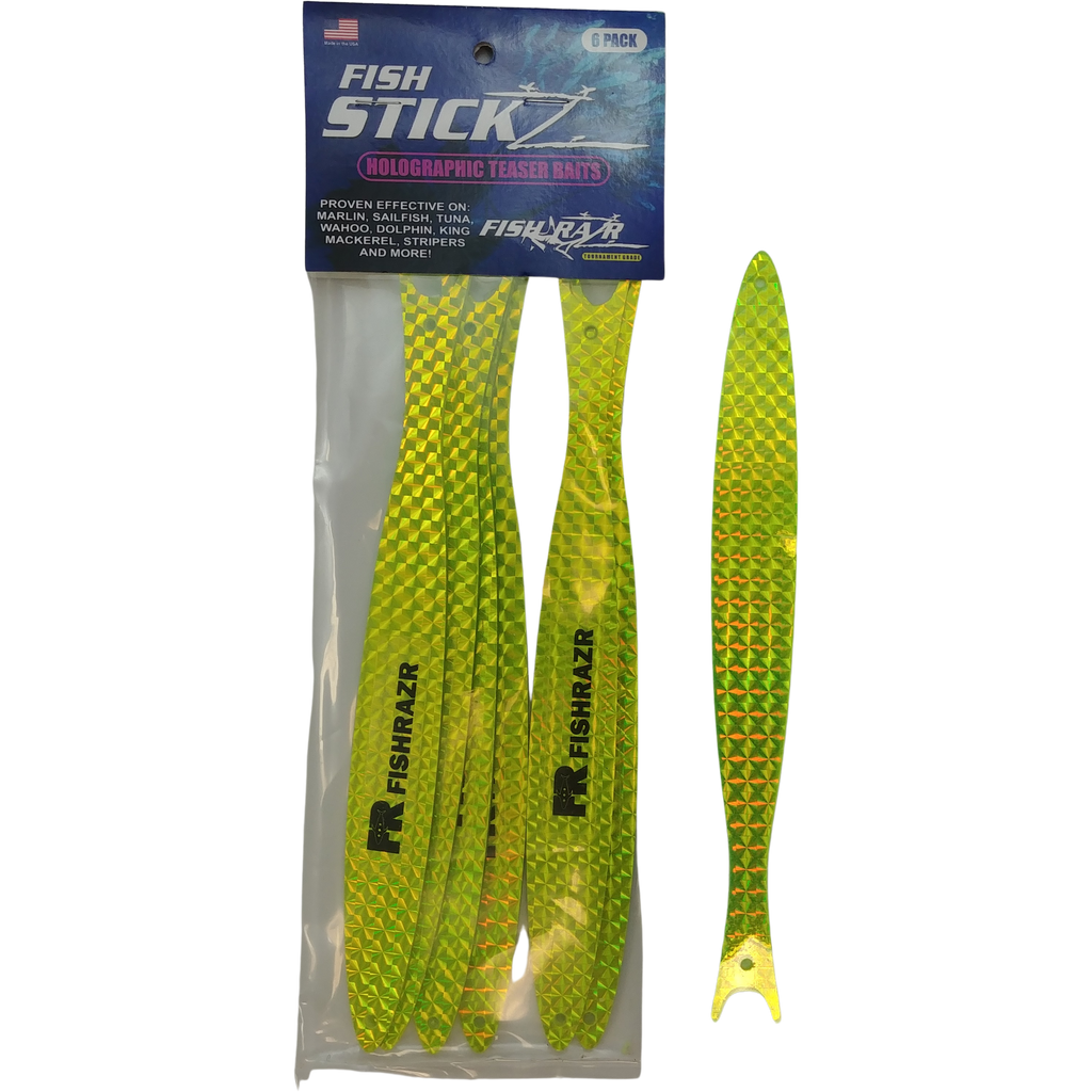 StickZ Thin Teaser Baits (6/pkg) - Condition:New / dredge baits / fire tailz. Fish Sticks are thin, holographic dredge and teaser baits.