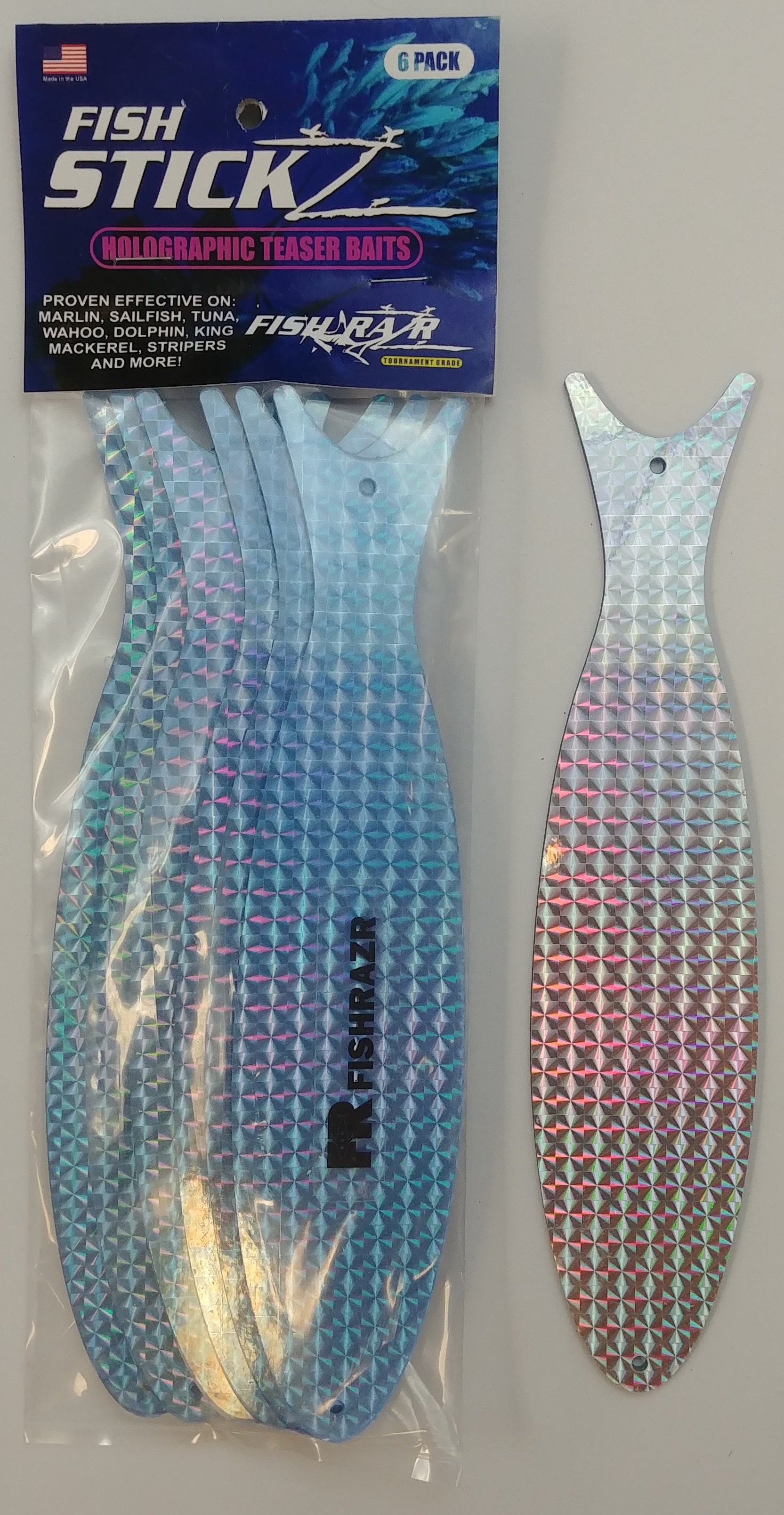 StickZ Large Teaser Baits - (6/pkg) - Condition:New / dredge baits / fire tailz. Fish Sticks are thin, holographic dredge and teaser baits.