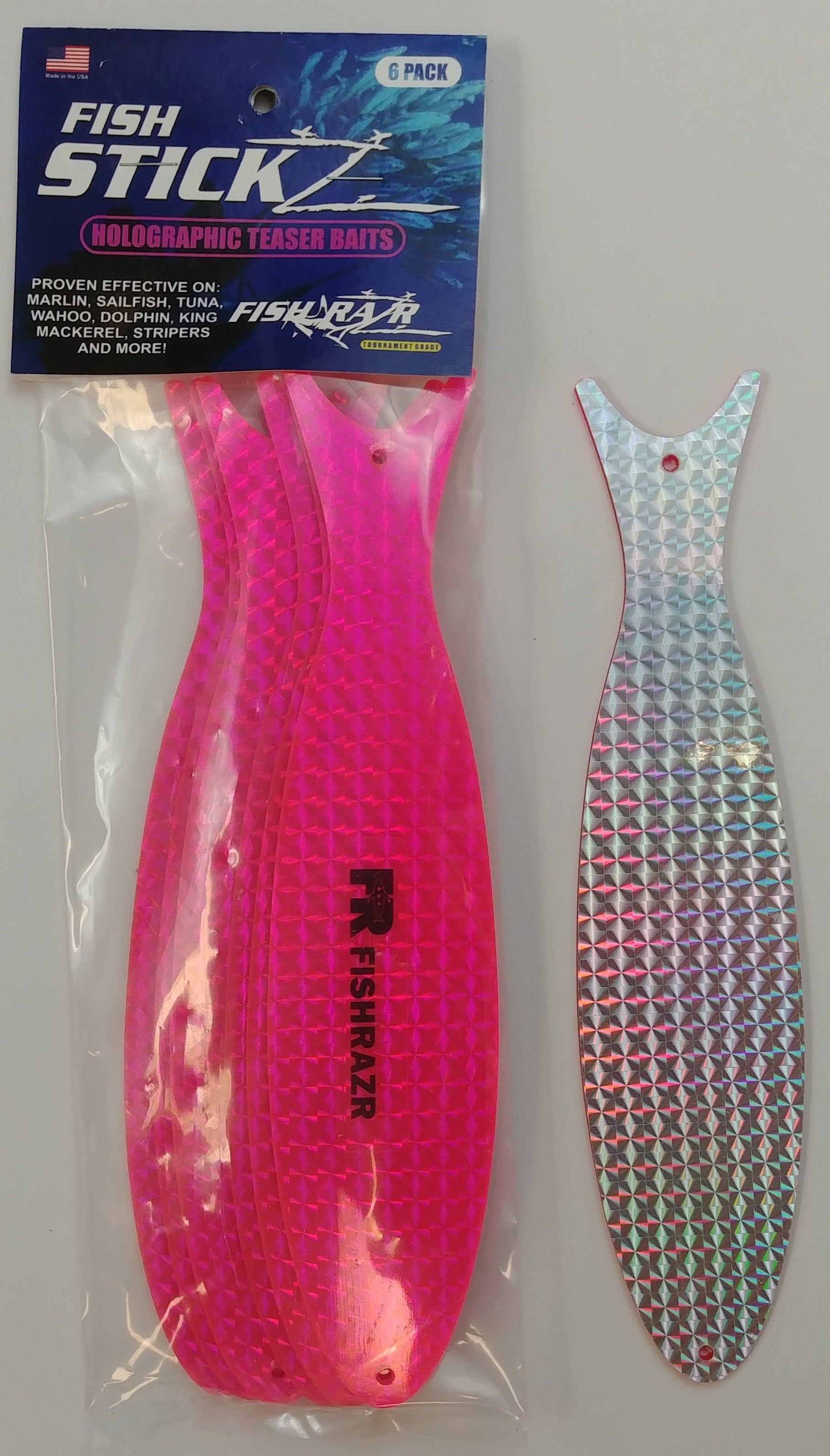 StickZ Large Teaser Baits - (6/pkg) - Condition:New / dredge baits / fire tailz. Fish Sticks are thin, holographic dredge and teaser baits.