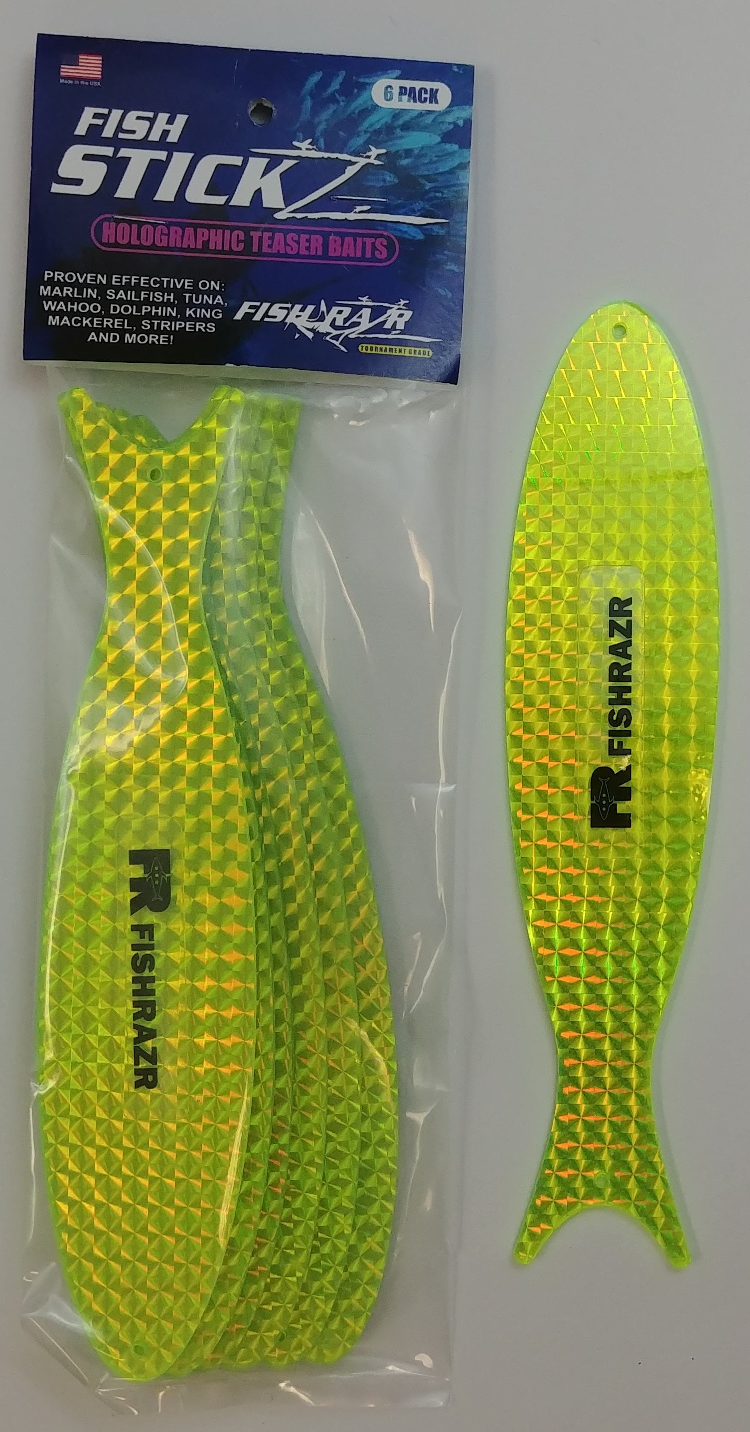 StickZ Large Teaser Baits - (6/pkg) - Condition:New / dredge baits / fire tailz. Fish Sticks are thin, holographic dredge and teaser baits.