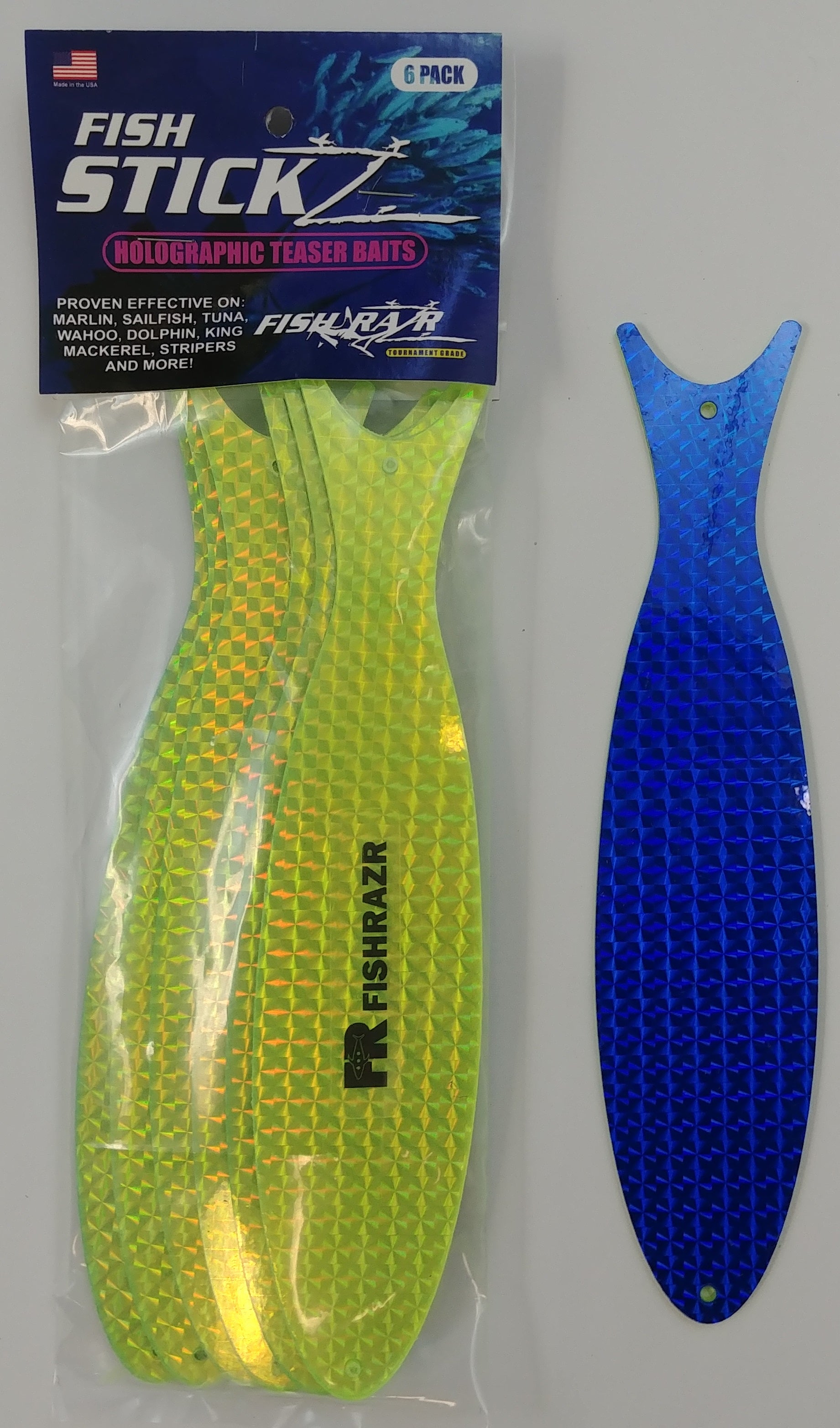 StickZ Large Teaser Baits - (6/pkg) - Condition:New / dredge baits / fire tailz. Fish Sticks are thin, holographic dredge and teaser baits.