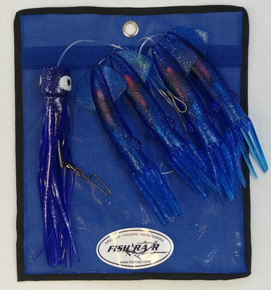 Daisy Chains- 4 Squid w Chugger - Condition:New / Daisy chain / dolphin teaser. A traditional daisy style chain with 4 squids and a chugger/ pusher style lure on the back.