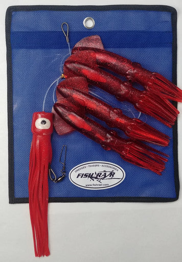 Daisy Chains- 4 Squid w Chugger - Condition:New / Daisy chain / dolphin teaser. A traditional daisy style chain with 4 squids and a chugger/ pusher style lure on the back.