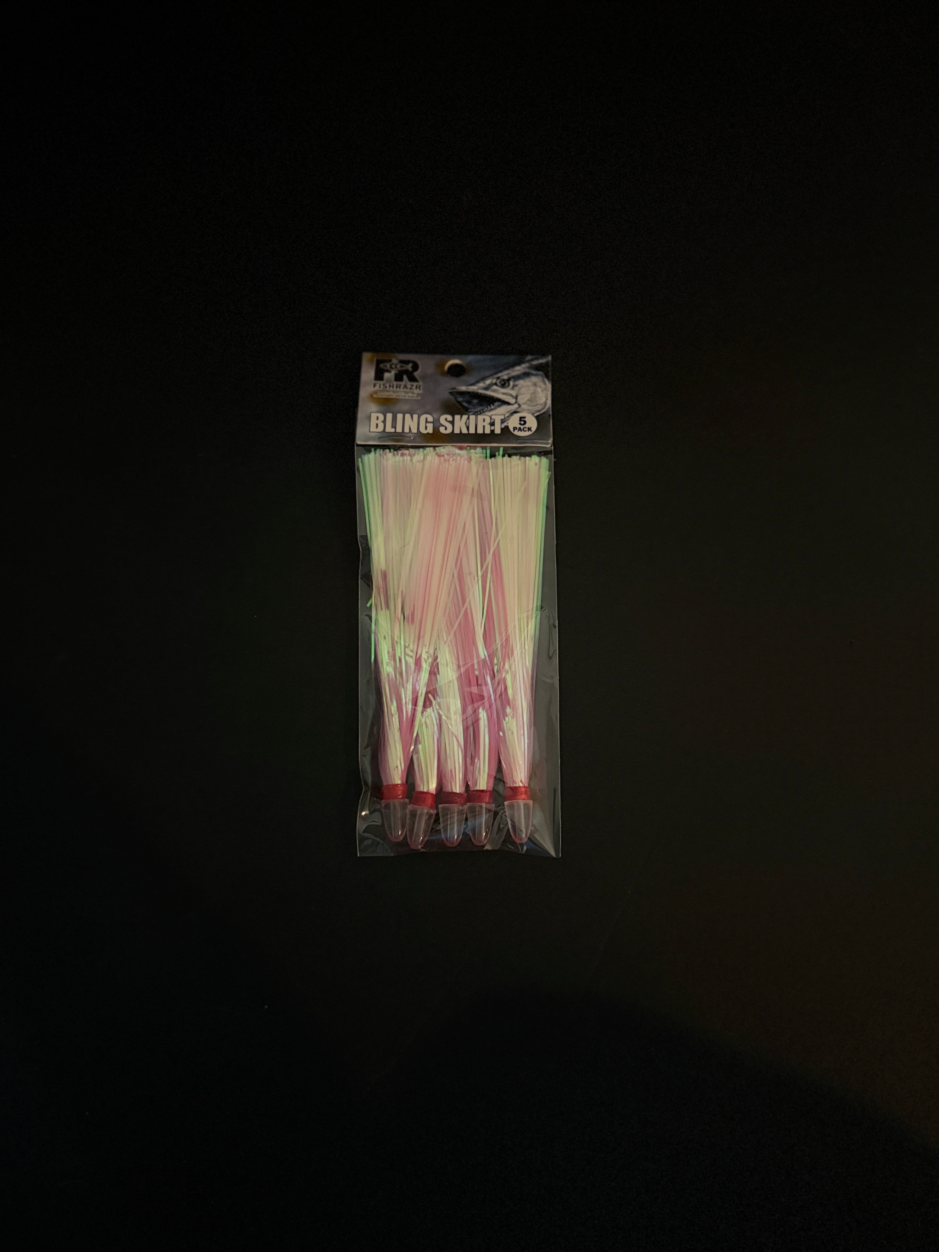 Fish Razr Flash Bling Skirts – 5 Pack - Condition:New. Add high-voltage attraction to your trolling game with the Fish Razr Flash Bling Skirts.