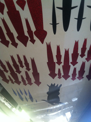 Fish Razr Under Boat Red Squid 60 Pack - Condition:New / Dredge Fishing / Fish Razor. 6 sheets of Red Squid stickers.